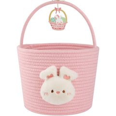 OIAHOMY Easter basket with handle and bunny doll, ideal for easy egg hunts and kid-friendly transport