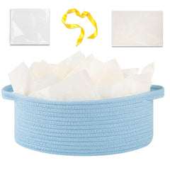 OIAHOMY gift basket with handle, blue front view, ideal for easy gifting and transport.