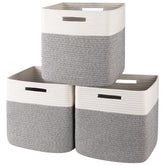 OIAHOMY 13-inch cube basket on shelf in grey and white, three-pack for tidy storage