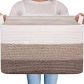 OIAHOMY large gradient brown basket folds neatly for stylish blanket storage.