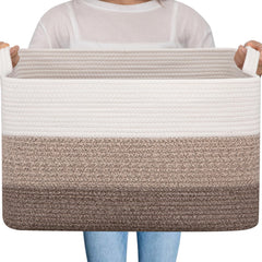 OIAHOMY large gradient brown basket folds neatly for stylish blanket storage.