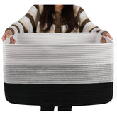 OIAHOMY gradient-black large blanket basket with sturdy handles for easy transport.