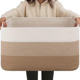 OIAHOMY large blanket basket in living room for easy blanket storage.