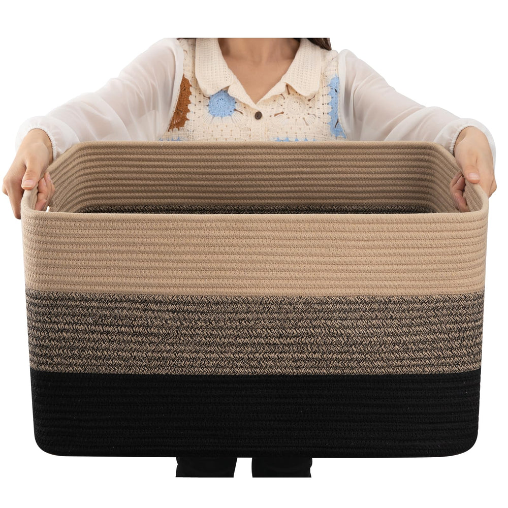 OIAHOMY large blanket basket with rectangular front view, ideal for living room storage.
