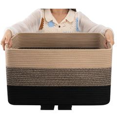 OIAHOMY large blanket basket with rectangular front view, ideal for living room storage.