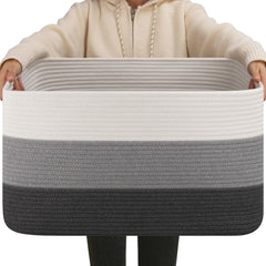 OIAHOMY large blanket basket rectangle shows sturdy cotton rope storage for living room organization