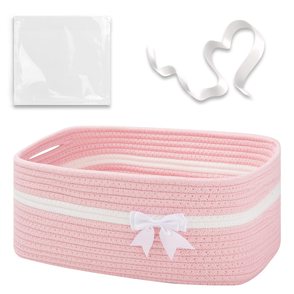 OIAHOMY large woven storage basket with pink color and durable handles