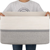 OIAHOMY rectangle blanket basket in gray and white for living room storage