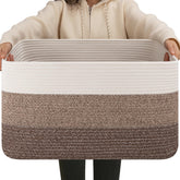 OIAHOMY rectangle blanket basket in living room for blankets and throws.
