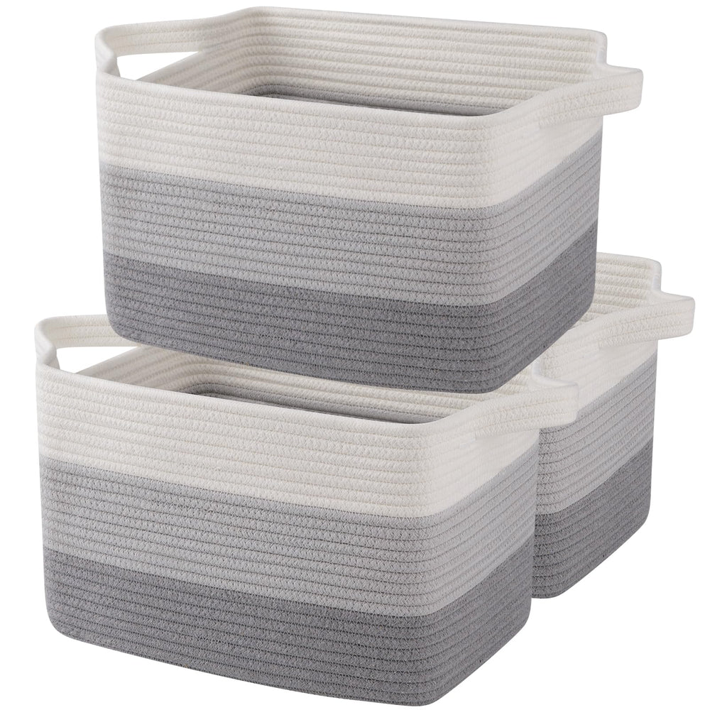OIAHOMY gray cotton rope storage basket, front view for versatile home organization.