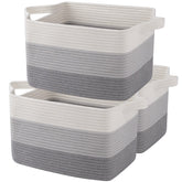 OIAHOMY gray cotton rope storage basket, front view for versatile home organization.