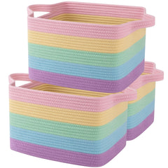 OIAHOMY Rainbow Pastel basket with soft cotton rope organizes toys safely