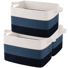 OIAHOMY storage basket with woven gradient blue design, ideal for organizing toys and laundry.