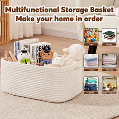 OIAHOMY woven rope basket with handles for portability.