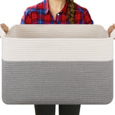 OIASKET blanket basket, rectangular grey-white, ideal for organizing blankets on shelves for quick access