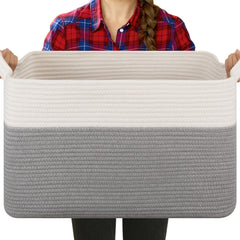 OIASKET blanket basket, rectangular grey-white, ideal for organizing blankets on shelves for quick access