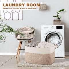 OIASKET cotton rope blanket storage basket neatly holds throws and pillows, reducing clutter.