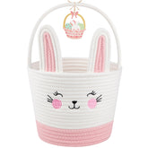 OIASKET toddler Easter basket front view in pink and white, perfect for egg hunts.