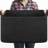 OIASKET large black blanket basket, rectangle, for easy blanket storage in living spaces
