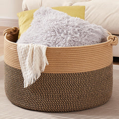 OIASKET large blanket storage basket keeps blankets neatly organized in living spaces.