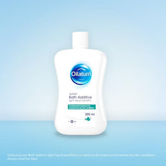 Close-up of Oilatum Junior Bath Formula label showing gentle hydrating care