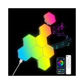 OJQ 8-pack hexagon lights in color-changing mode for ambient room decor.