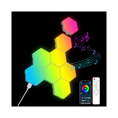 OJQ 8-pack hexagon lights in color-changing mode for ambient room decor.