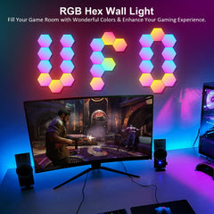OJQ hexagon LED wall tiles arranged in DIY shapes for personalized decor.