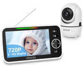 OKAIDI 5-inch baby monitor display shows crisp 720p video for clear baby viewing.