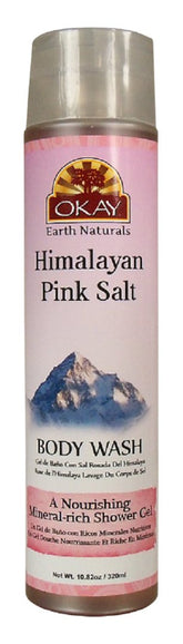 OKAY Himalayan Pink Salt Body Wash bottle showing refreshing cleanse for silky skin.