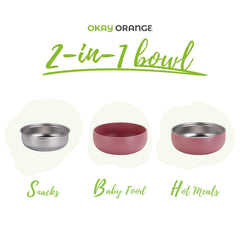 OKAY ORANGE dishwasher-safe toddler bowls simplify cleanup after messier meals.
