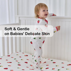 Okayinn Bamboo crib sheet on standard mattress highlights durable stitching.