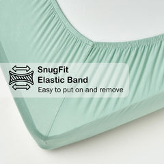 Okayinn BubblePanda crib sheet stretch-fit close-up shows secure 360-degree elastic