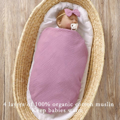okdiy violet-white muslin blanket folded, highlighting two-tone versatility.