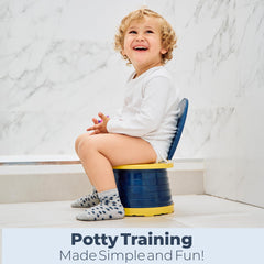 Oket Travel Potty dark blue stored in a bag for on-the-go use