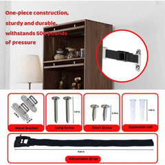 OKETHERMO anti-tip wall anchors securing a TV cabinet to the wall.