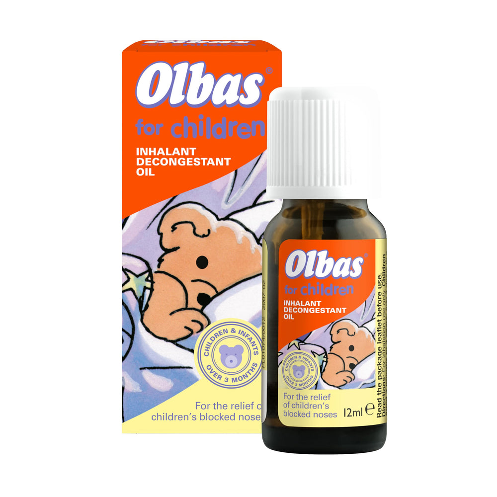 Olbas for Children oil bottle ready for gentle inhalation relief.
