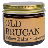 Old Brucan beef tallow balm jar with lavender for soothing dry skin.