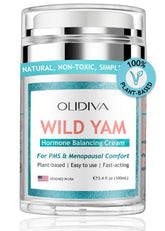 Olidiva Wild Yam Cream bottle with pump for easy, mess-free daily application.