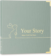 Olive & Lark baby book cover in sage green, a timeless keepsake for growing memories.