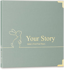 Olive & Lark baby book cover in sage green, a timeless keepsake for growing memories.