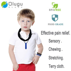 Olugu terry cloth chew necklace with soft texture for biting comfort