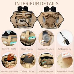 Omanmoli diaper bag backpack insulated bottle pockets keep drinks cool on trips.