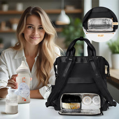 Omanmoli quilted diaper bag backpack insulated cooler compartment keeps milk safe on the go.