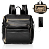 Omanmoli small diaper bag backpack shown in black with 12 pockets for organized baby essentials.