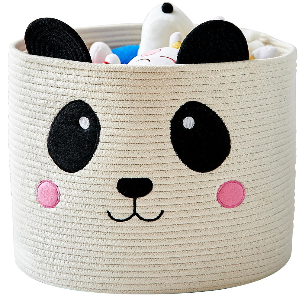 OMERAI cotton rope storage basket with panda design for durable toy and laundry organization.