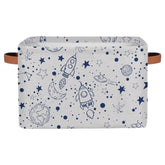 OMFUNS rectangle storage basket with thick polyester material and leather handles for sturdy organization.