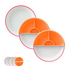 Omie Easy Scoop Plates in pink highlight a kid-friendly, spill-reducing design for meals.