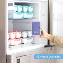 Purple Omie OmieChill sleeve for 3.5–4 oz pouches keeps contents fresh.