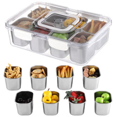 OMISTAR snack box with 8 compartments for organized snacks and fruits.